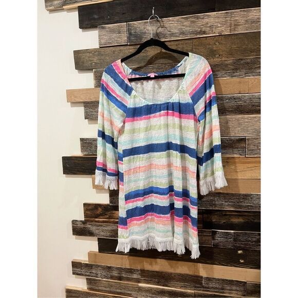 Lilly Pulitzer Getaway Cover Up Off the Shoulder Cats Meow Stripe Size S - Picture 2 of 6